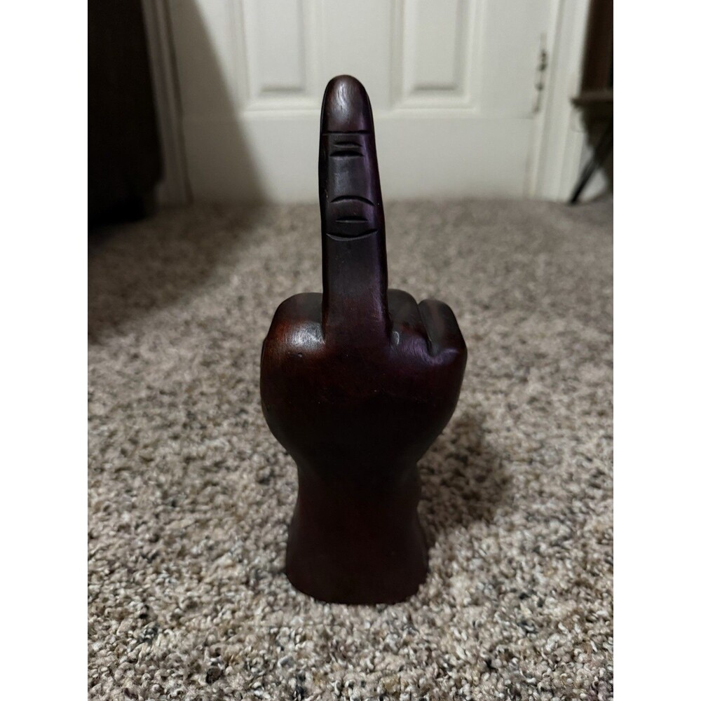 Vintage Hand Carved Wood Middle Finger Sculpture Flipping Bird Folk Art